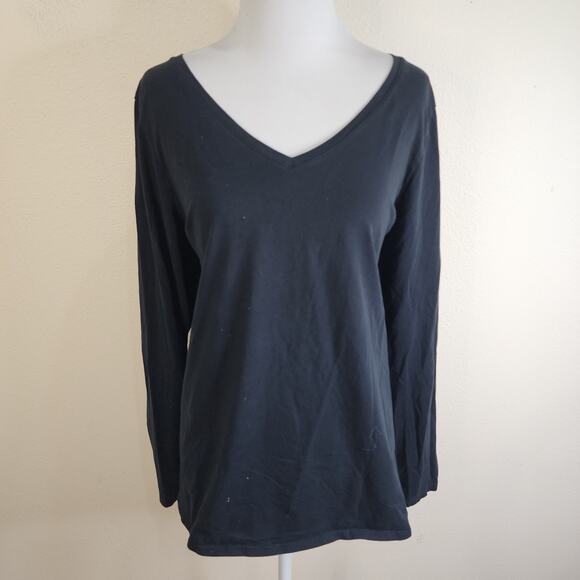 Pure Jill V neck Stretch Cotton Tee Shirt Long Sleeve Pima Cotton Black Size L - Picture 1 of 7